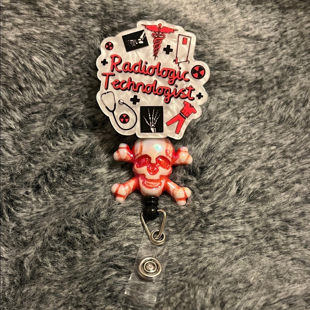 Radiologic Technologist Badge Reel with Skull Design